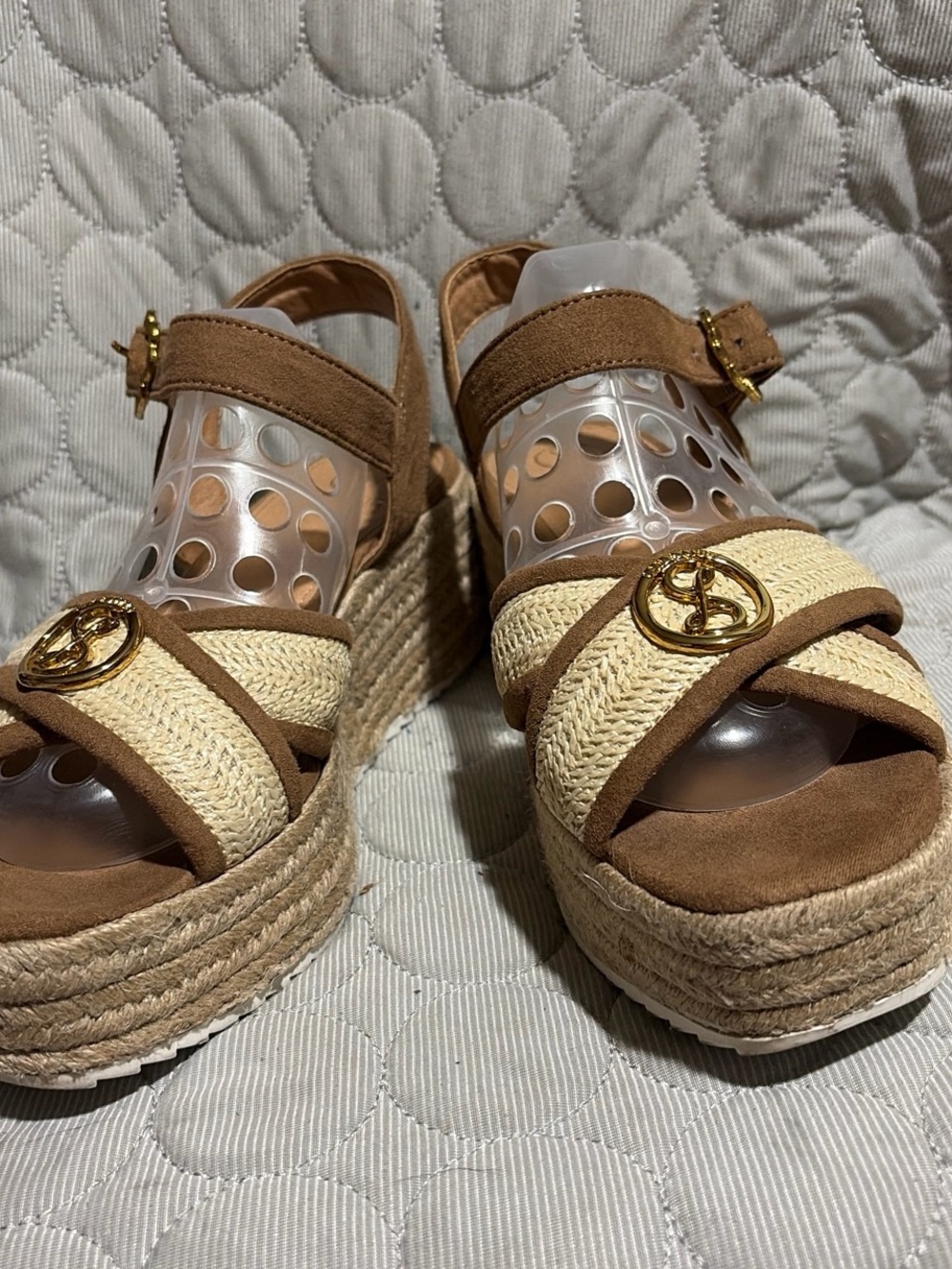 Sam & Libby Brown and Cream Espadrille Platform Wedges